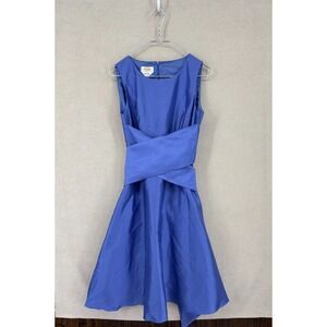 Vintage New Talbots Dress 14P Petite Blue Sleeveless Tie Back Sash Fit Flare